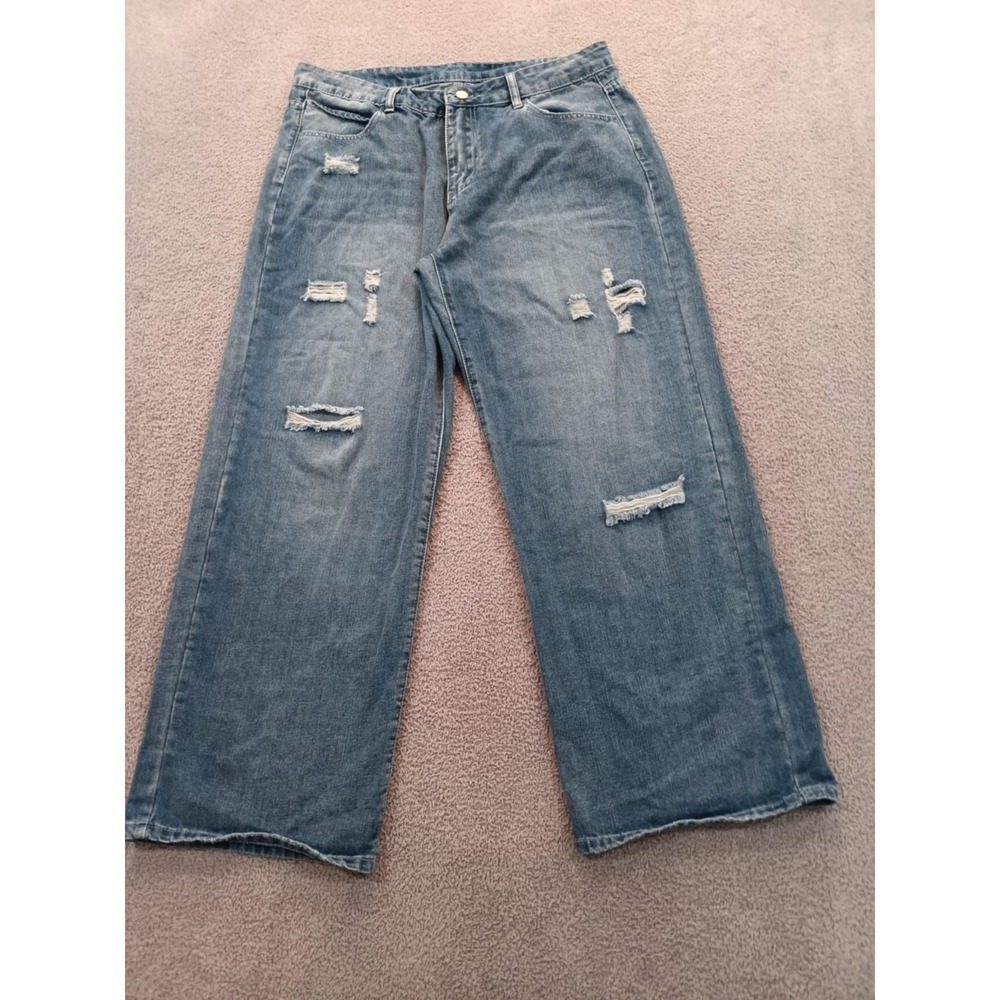 JustFashionNow Women's Wide Leg Jeans Size XL Blue Distressed Baggy